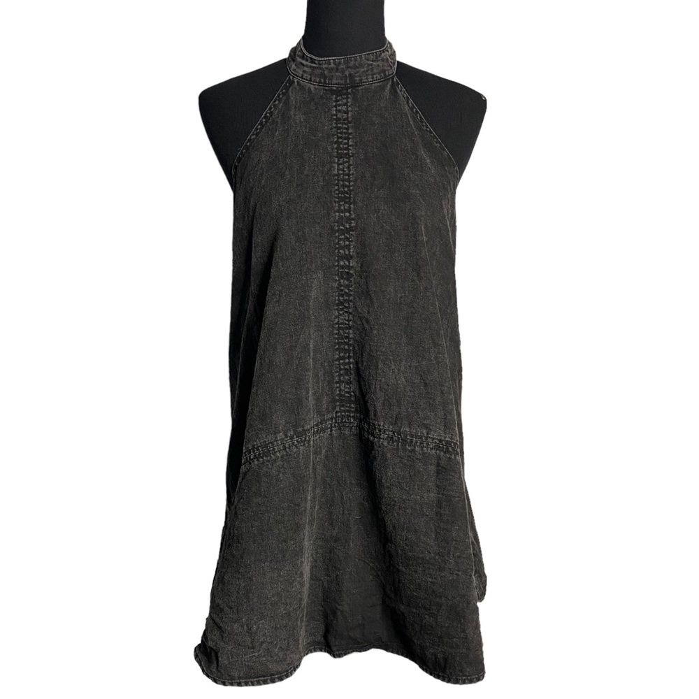 Free People Solid Rising Sun Halter Dress Black Denim XS